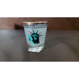Statue of Liberty Shot Glass Frosted Gold Rim Souvenir